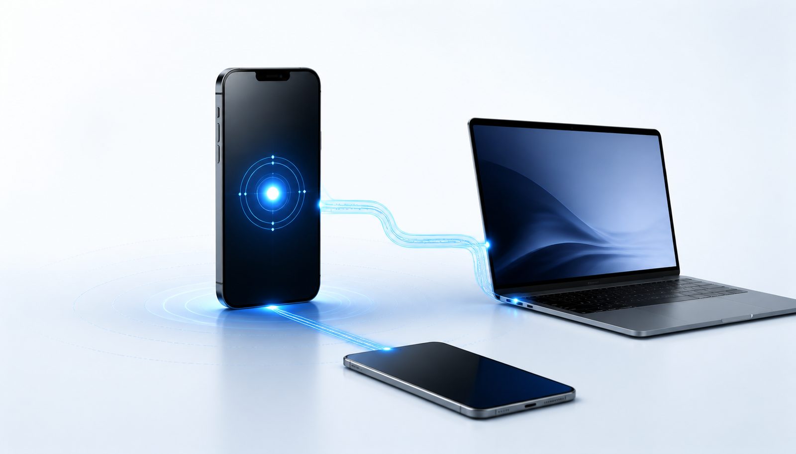 A phone sharing an eSIM mobile-data connection with a laptop and another device.
