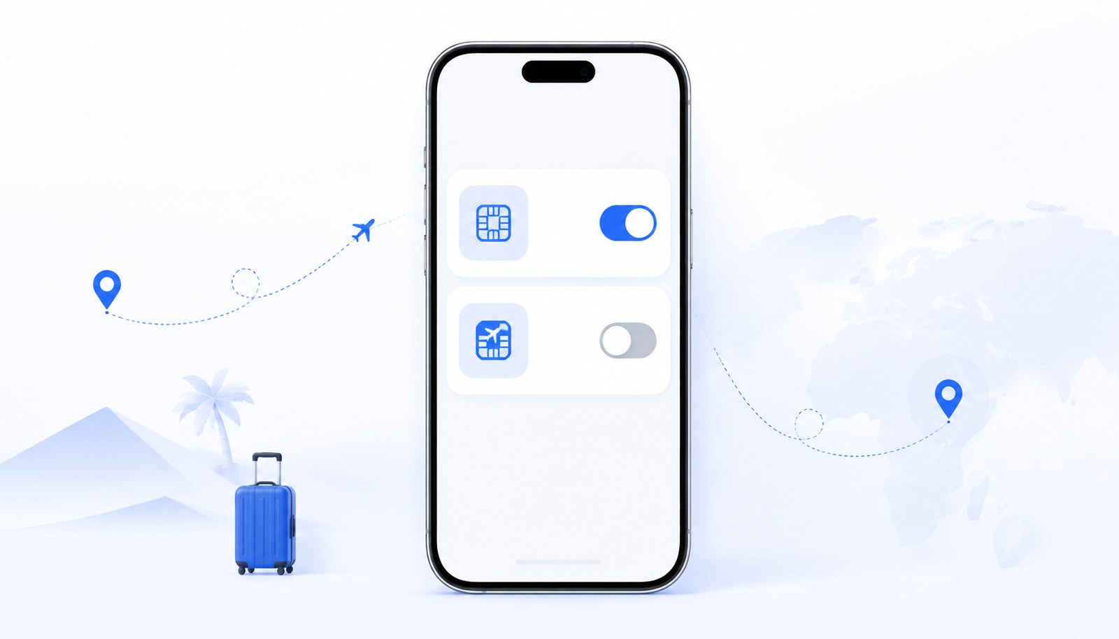 A smartphone showing a travel eSIM line turned off while the profile stays installed after a trip.